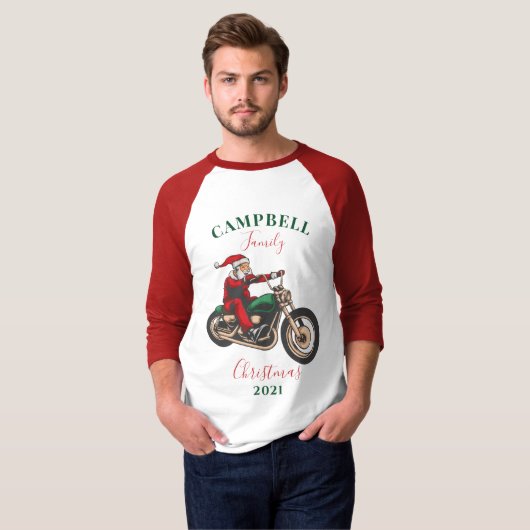 クリスマスバイク奏者の家族のマッチングのパーソナライズ Tシャツ (正面フル)