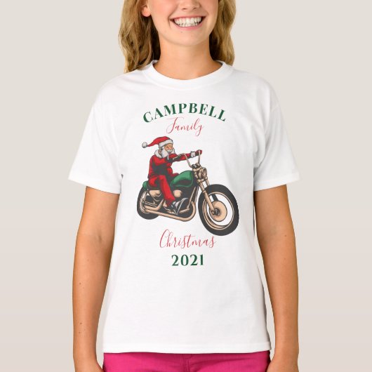 クリスマスバイク奏者ファミリーマッチングカスタム Tシャツ (正面)