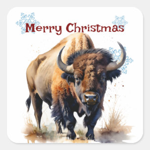 クリスマスバイソンバッファロー動物カスタマイズ野生動物 スクエアシール