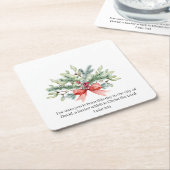 クリスマスバイブル詩の水の色の緑フローラ スクエアペーパーコースター (アングル)