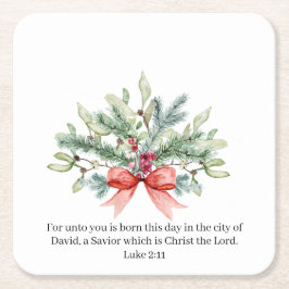 クリスマスバイブル詩の水の色の緑フローラ スクエアペーパーコースター