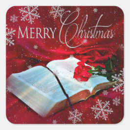 クリスマスバイブルChristian Square Labels - Red/Snow スクエアシール