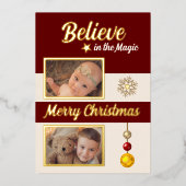 クリスマスバウツ星のスノーフレークの写真バーガンディ 箔シーズンカード (正面)