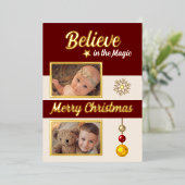 クリスマスバウツ星のスノーフレークの写真バーガンディ 箔シーズンカード (立ち正面)