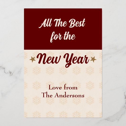 クリスマスバウツ星のスノーフレークの写真バーガンディ 箔シーズンカード (裏面)