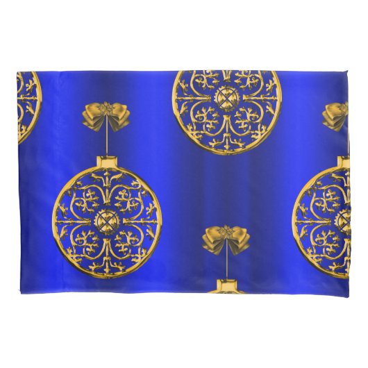 クリスマスバウブオンブルー 枕カバー (正面)