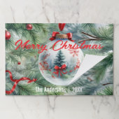 クリスマスバウブルとパインブランチ紙ランチョンマット ペーパーパッド (折り畳み)