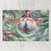 クリスマスバウブルとパインブランチ紙ランチョンマット ペーパーパッド (正面)