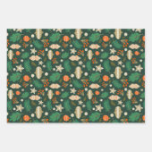 クリスマスバウブルと冬の葉の緑 ラッピングペーパーシート (正面2)
