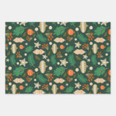 クリスマスバウブルと冬の葉の緑 ラッピングペーパーシート (正面)