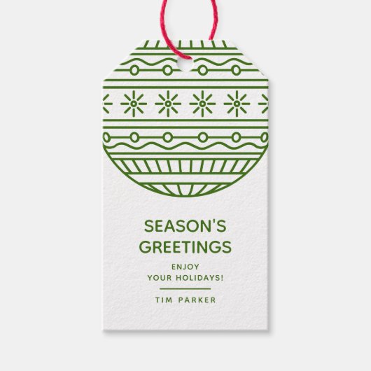 クリスマスバウブルと緑の季節のご挨拶 ギフトタグ (正面)