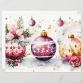 クリスマスバウブルと花スクラップブック紙 (正面/裏面)