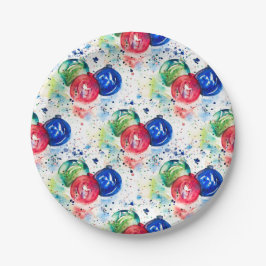 クリスマスバウブルウォータカラーオーナメントプレート ペーパープレート