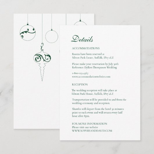 クリスマスバウブルオーナメントウィンターグリーン エンクロージャーカード (正面/裏面)