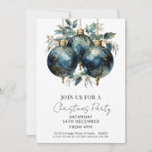 クリスマスバウブルズネイビー金ゴールドホリデー 招待状 (正面)