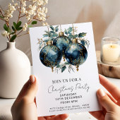 クリスマスバウブルズネイビー金ゴールドホリデー 招待状