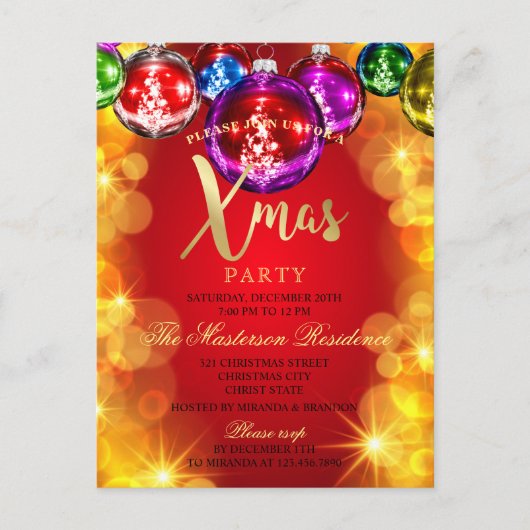 クリスマスバウブルズホリデークリスマスパーティの招待状 ポストカード (正面)