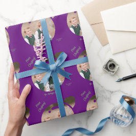 クリスマスバウブルパープルに写真をアップロード ラッピングペーパー