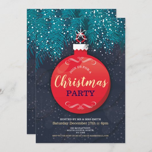 クリスマスバウブルフェスティバルパーティーツリー 招待状 (正面/裏面)
