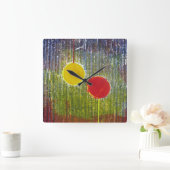 クリスマスバウブル赤い黄色のフェスティバル装飾 スクエア壁時計 (ホーム)