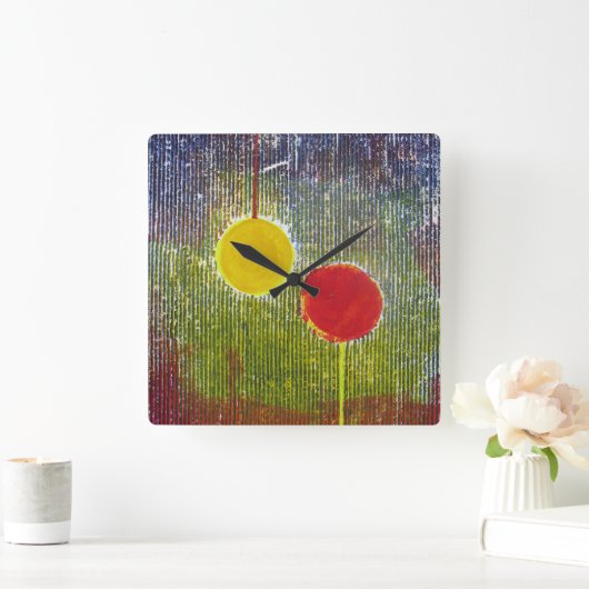 クリスマスバウブル赤い黄色のフェスティバル装飾 スクエア壁時計 (ホーム)