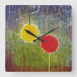 クリスマスバウブル赤い黄色のフェスティバル装飾 スクエア壁時計