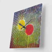 クリスマスバウブル赤い黄色のフェスティバル装飾 スクエア壁時計 (傾斜)