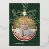 クリスマスバウブル&ボウグリーン金ゴールドフォトカード 箔シーズンカード (正面)