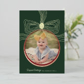 クリスマスバウブル&ボウグリーン金ゴールドフォトカード 箔シーズンカード (立ち正面)