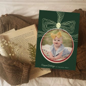 クリスマスバウブル&ボウグリーン金ゴールドフォトカード 箔シーズンカード