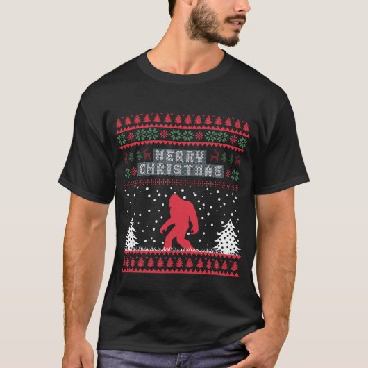 クリスマスバケーションビッグフットおもしろいの醜いセーター Tシャツ (正面)