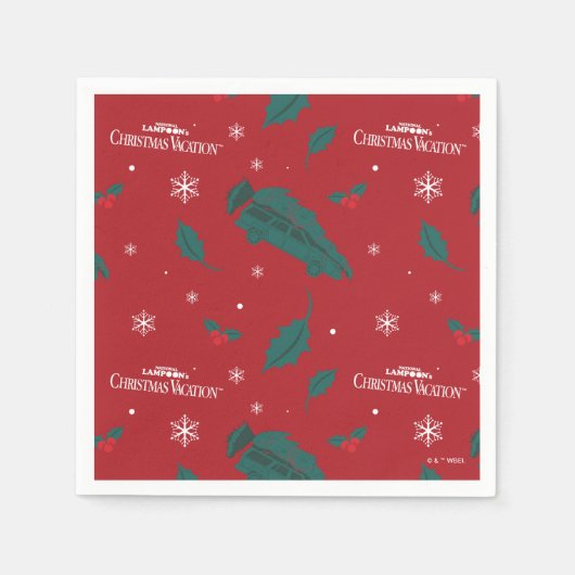 クリスマスバケーションホリーパターン スタンダードカクテルナプキン (正面)