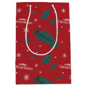 クリスマスバケーションホリーパターン ミディアムペーパーバッグ (正面)