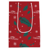 クリスマスバケーションホリーパターン ミディアムペーパーバッグ (裏面)