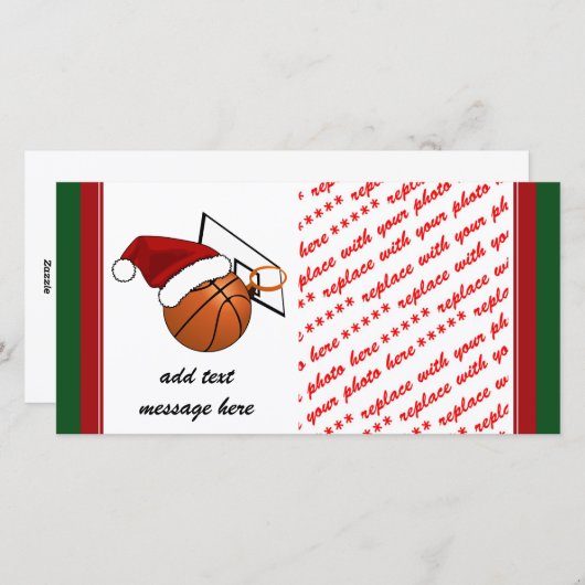クリスマスバスケットボールとフープ シーズンカード (正面/裏面)