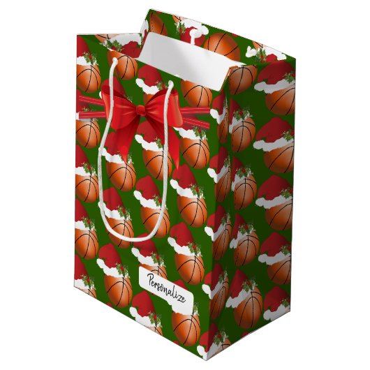 クリスマスバスケットボールのパターン ミディアムペーパーバッグ (裏面アングル)