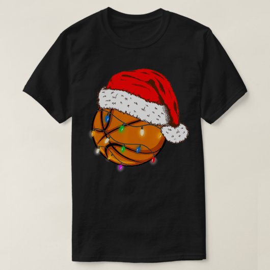 クリスマスバスケットボールサンタおもしろいハットスポーツクリスマスボー Tシャツ (デザイン正面)