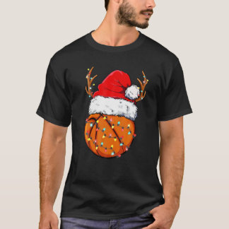 クリスマスバスケットボールサンタおもしろいハットスポーツXm Tシャツ
