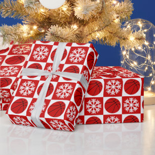クリスマスバスケットボールスノーフレーク赤と白 ラッピングペーパー