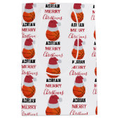 クリスマスバスケットボールスポーツ名前をカスタムする ミディアムペーパーバッグ (正面)