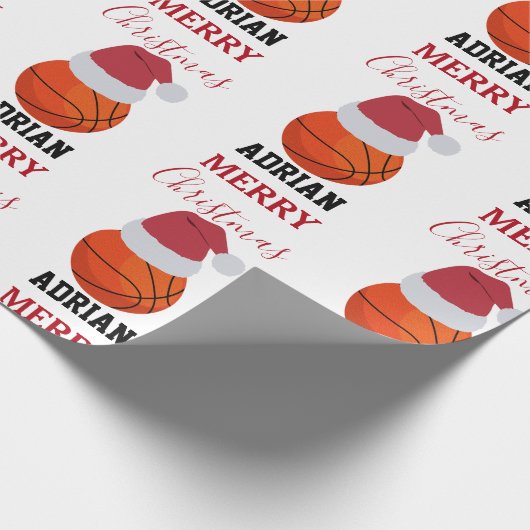 クリスマスバスケットボールスポーツ名前をカスタムする ラッピングペーパー (角)