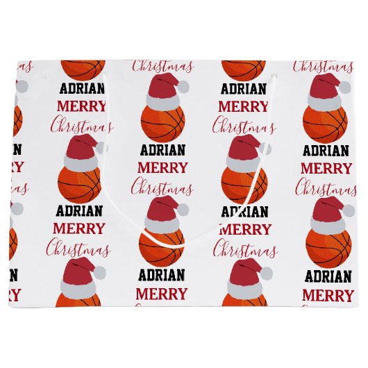 クリスマスバスケットボールスポーツ名前をカスタムする ラージペーパーバッグ (正面)