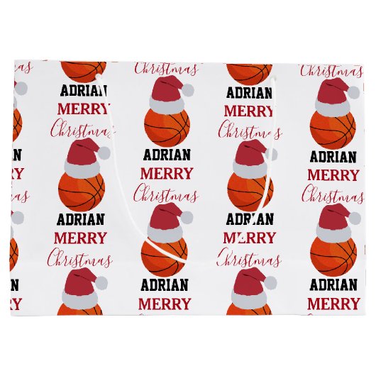 クリスマスバスケットボールスポーツ名前をカスタムする ラージペーパーバッグ (裏面)