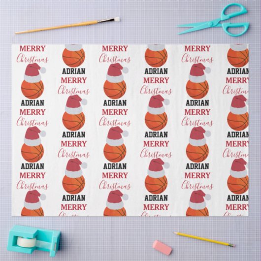 クリスマスバスケットボールスポーツ名前をカスタムする 薄葉紙 (クラフト)
