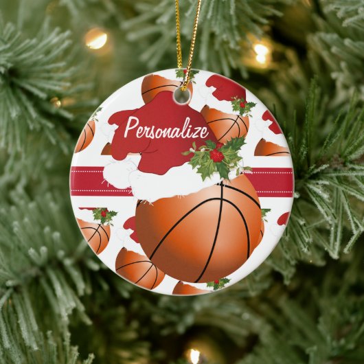 クリスマスバスケットボールパーソナライズオーナメント セラミックオーナメント (ツリー)