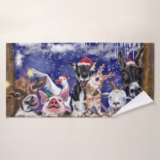 クリスマスバスタオル幸せ農場動物パーティー バスタオル (バスタオル)