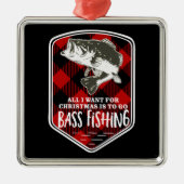 クリスマスバス魚釣り引用文赤プレイドロゴ メタルオーナメント (正面)