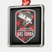 クリスマスバス魚釣り引用文赤プレイドロゴ メタルオーナメント (左)