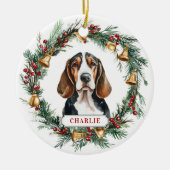 クリスマスバセットハウンドセラミックサークルオーナメント セラミックオーナメント (正面)