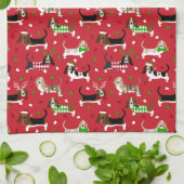 クリスマスバセットハウンド キッチンタオル (折り畳み)